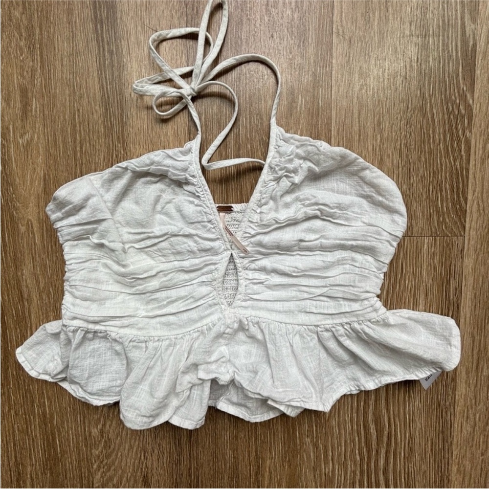 Free People Cream Ruched Halter Crop Top